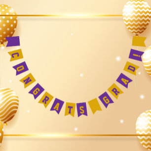 Purple and Gold School Colours Graduation Bunting Flags