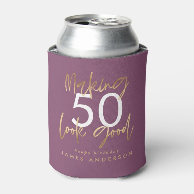 purple and gold simple elegant birthday can cooler (Can Front)