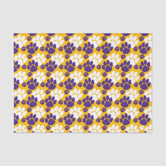 Purple and Gold Small Pawprints Tissue Paper (Front)