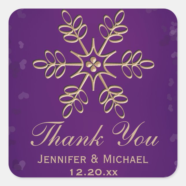 Purple and Gold Snowflake Thank You Label (Front)