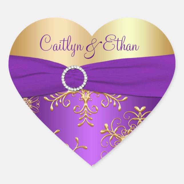 Purple and Gold Snowflakes Wedding Sticker (Front)