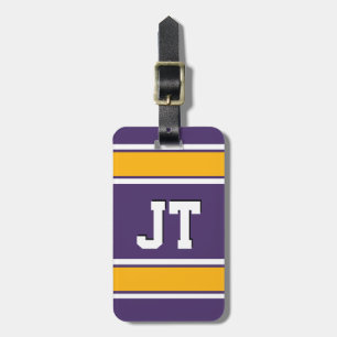Purple and Gold Sports Stripes Monogram Luggage Tag
