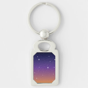 Purple and Gold Starry Sunset Sky Keychain