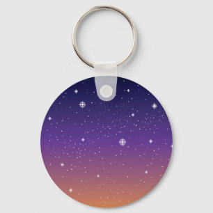 Purple and Gold Starry Sunset Sky Keychain