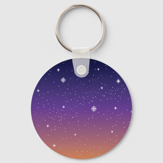 Purple and Gold Starry Sunset Sky Keychain (Front)