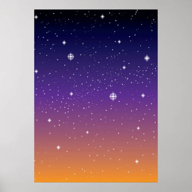 Purple and Gold Starry Sunset Sky Poster (Front)