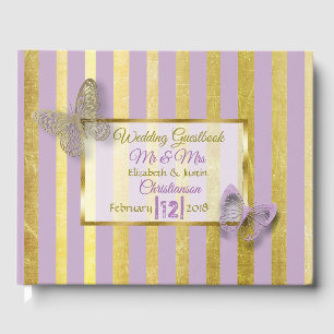 Purple and Gold Striped Elegant Wedding Book