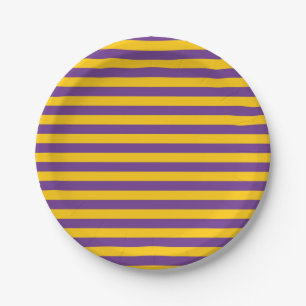 Purple and Gold Stripes Paper Plates