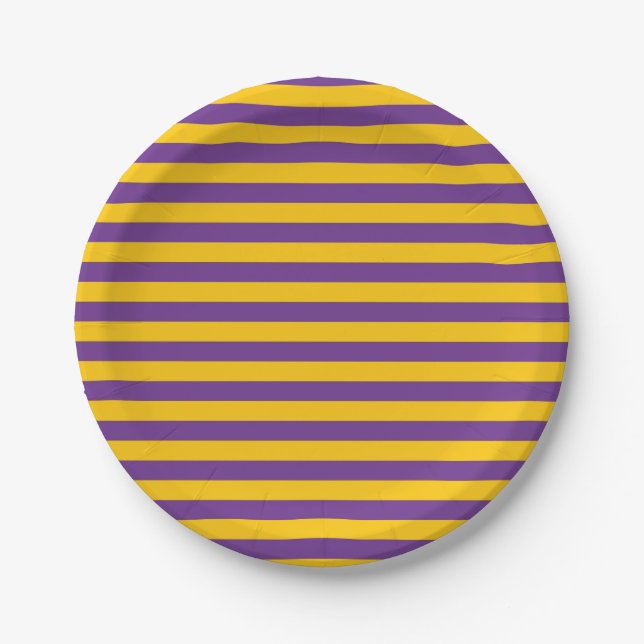 Purple and Gold Stripes Paper Plates (Front)