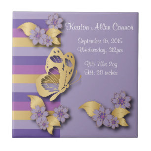 Purple and Gold Stripes with Butterflies Tile