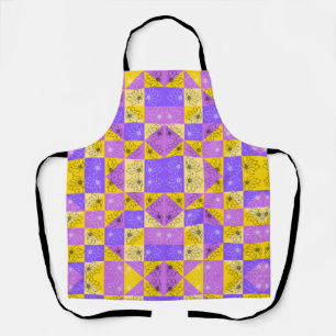 Purple and gold summer floral seamless pattern apron