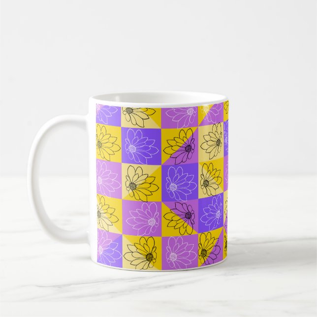 Purple and gold summer floral seamless pattern coffee mug (Left)