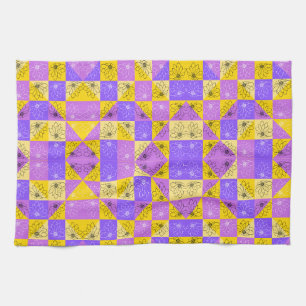 Purple and gold summer floral seamless pattern kitchen towel
