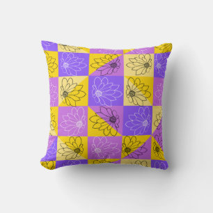 Purple and gold summer floral seamless pattern throw pillow