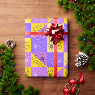 Purple and gold summer floral seamless pattern wrapping paper