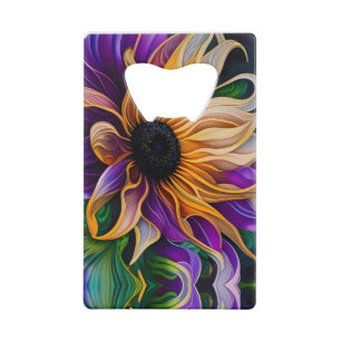 Purple and Gold Sunflower Art Credit Card Bottle Opener