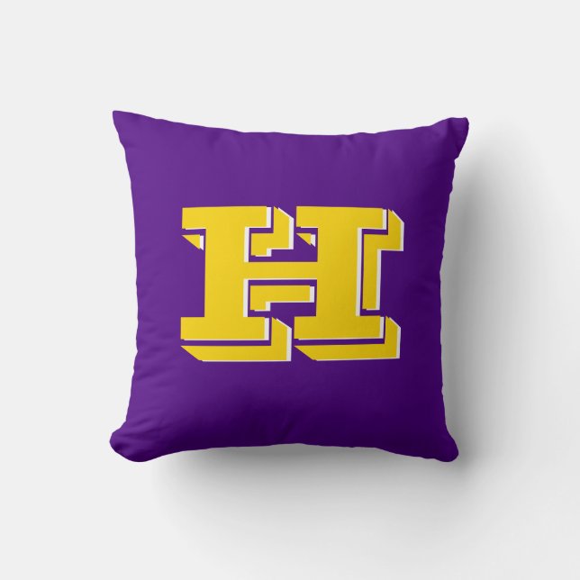 Purple and Gold Team Pride Monogram Throw Pillow (Front)