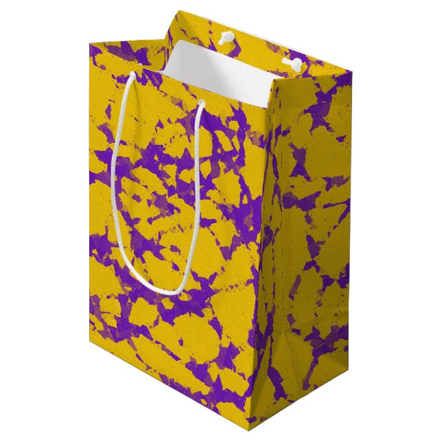 Purple and Gold Tie Dye Medium Gift Bag (Front Angled)