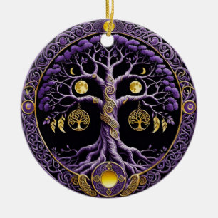 Purple and Gold Tree of Life Mandala Ceramic Ornament