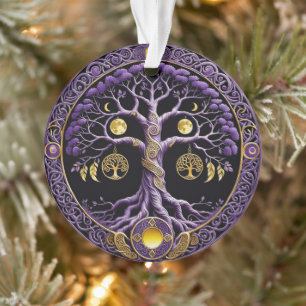 Purple and Gold Tree of Life Mandala Ornament