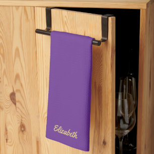 Purple And Gold Trendy Script Name Elegant Kitchen Towel