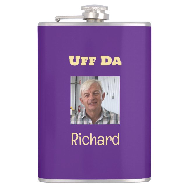 Purple and Gold Uff Da Custom Photo  Flask (Front)