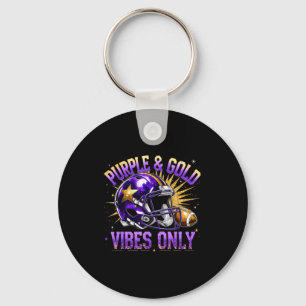 Purple And Gold Vibes Only Football Fan Gift Keychain