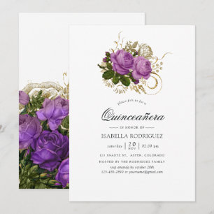 Purple and Gold Vintage Chic Quinceañera Invitation