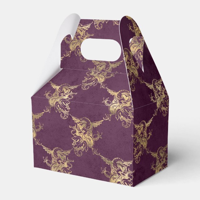 Purple and Gold Vintage Dragon Favor Box (Front Side)