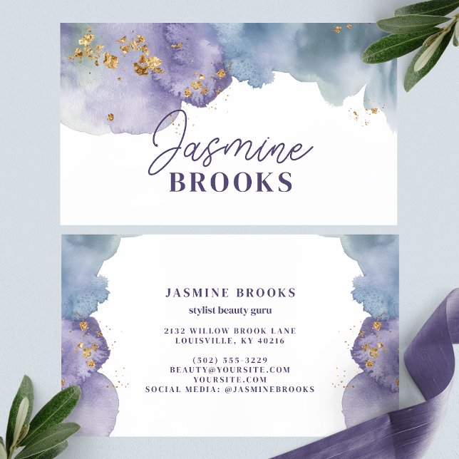  Purple and Gold Watercolor Luxury Business Card (Creator Uploaded)