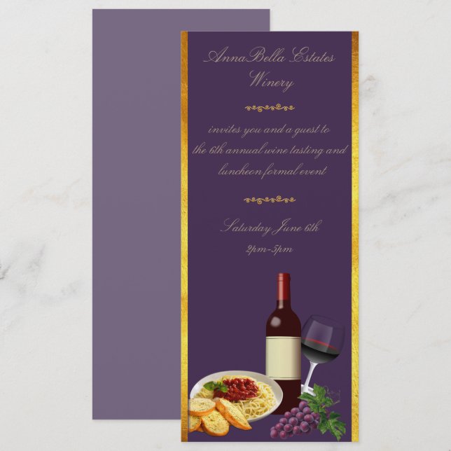 Purple and Gold Winery Luncheon Event Invitation (Front/Back)
