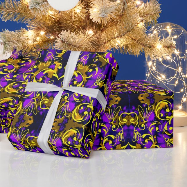 Purple and Golden Art Deco Style Wrapping Paper (Holidays)