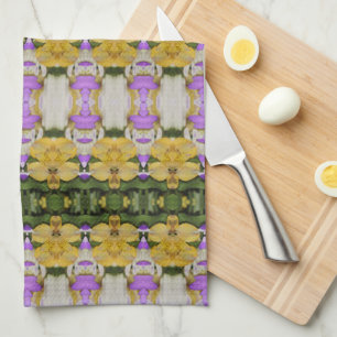 Purple and Golden Yellow Flowered Kitchen Towel