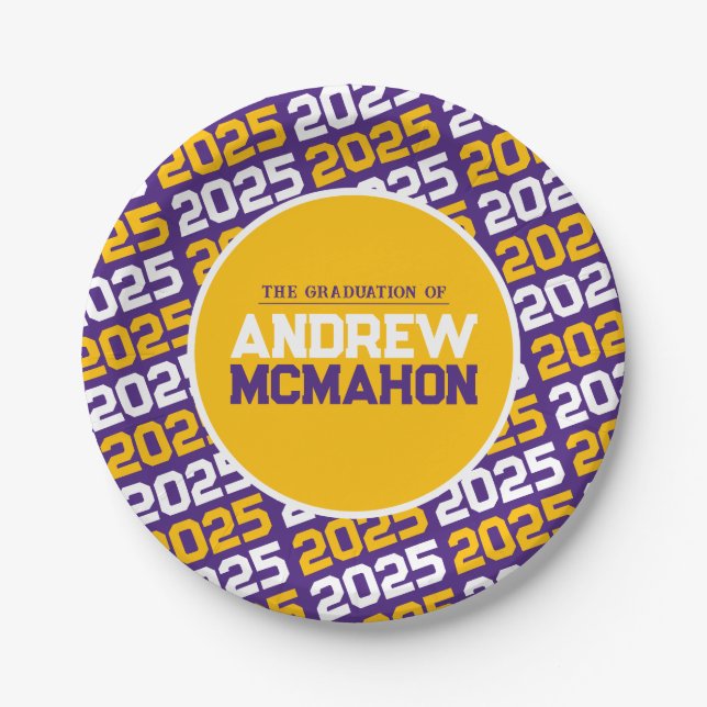 Purple and Golden Yellow Personalized Graduation Paper Plate (Front)