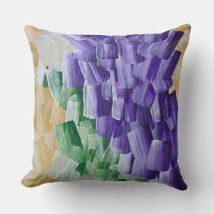 Purple and Green Abstract Brushstroke Pattern Throw Pillow