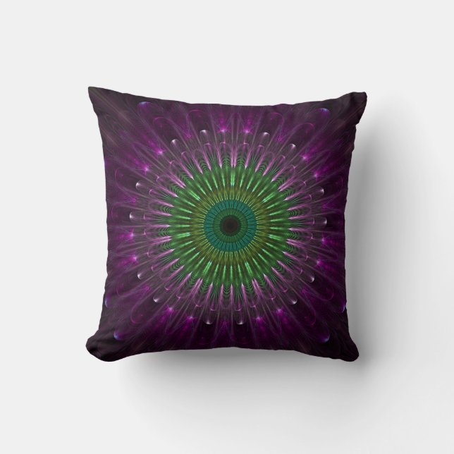 Purple and Green Abstract Flower Throw Pillow (Front)