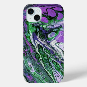 Purple and green abstract paint iPhone 15 mini case
