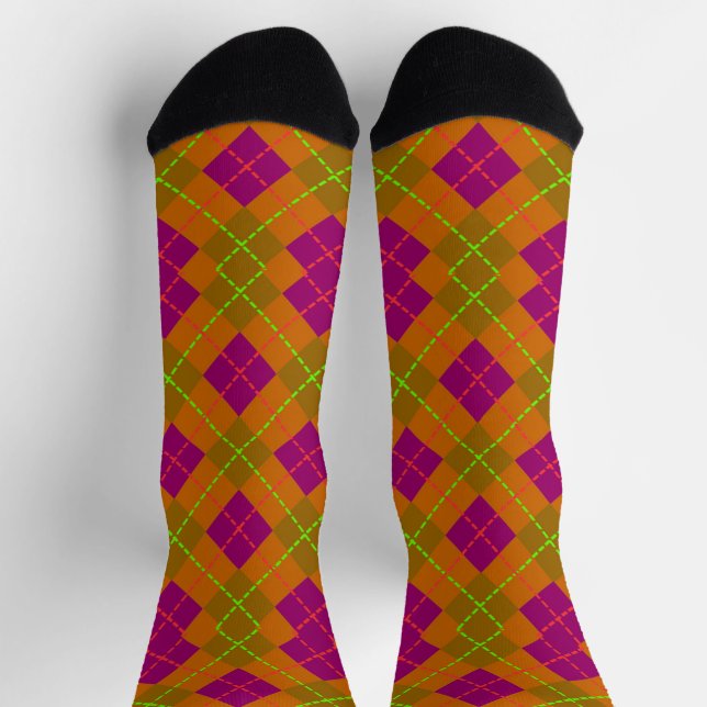 Purple and green argyle pattern socks (Top)