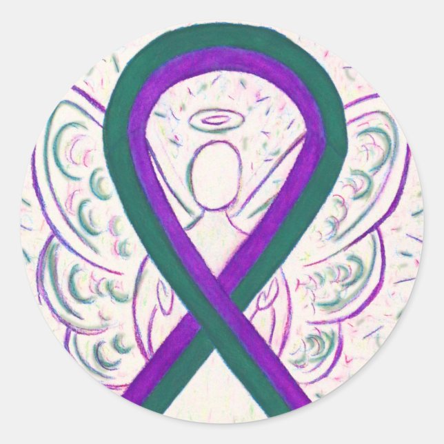 Purple and Green Awareness Ribbon Sticker Decals (Front)