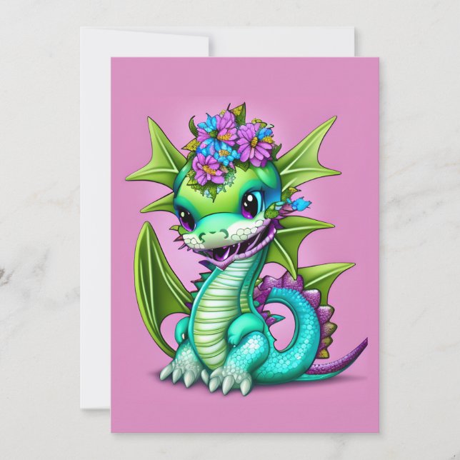 Purple and Green Baby Dragon  Holiday Card (Front)