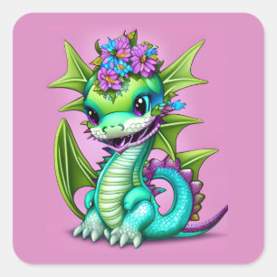 Purple and Green Baby Dragon Poster Square Sticker