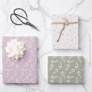 Purple and Green Candy Canes Snowflakes Christmas Wrapping Paper Sheet