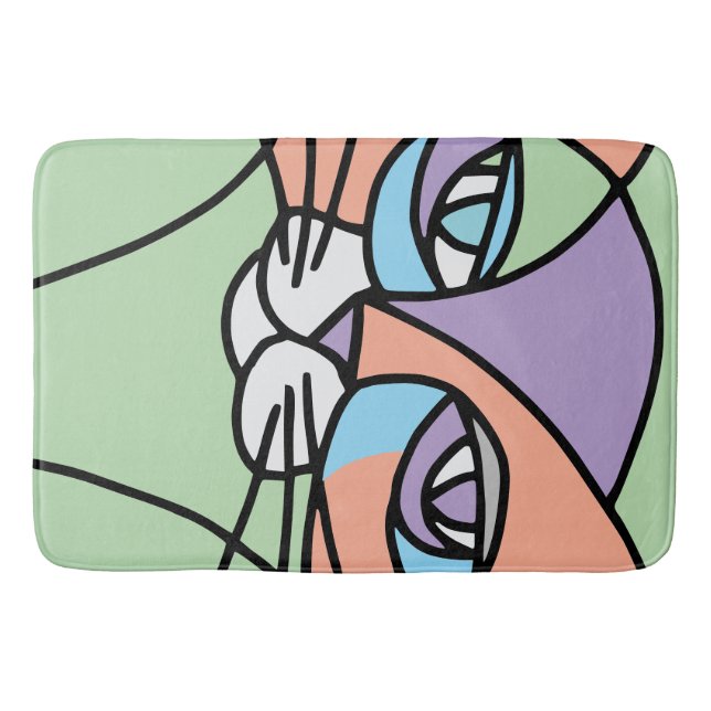 Purple and green Cat face Bath Mat (Front)