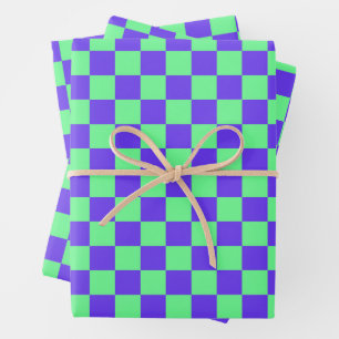 Purple and Green Chequerboard Pattern Wrapping Paper Sheet