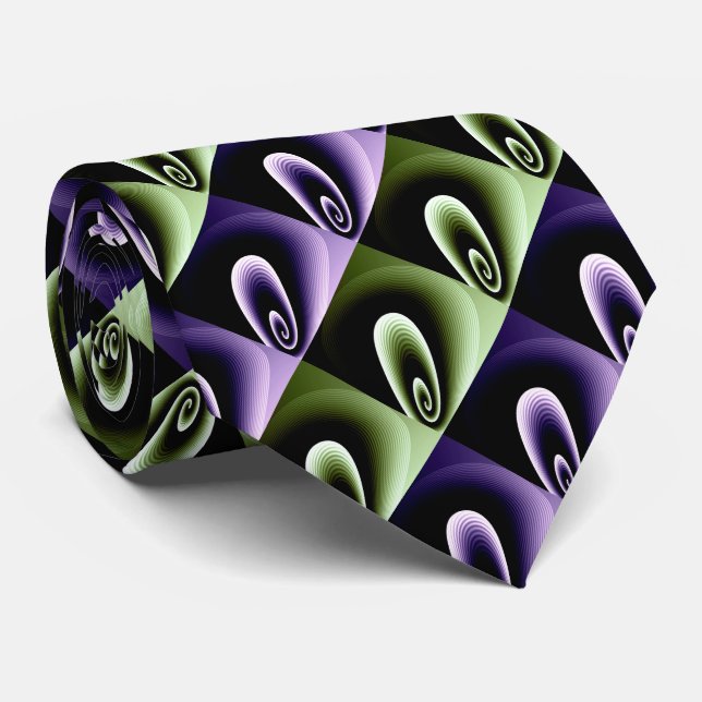 Purple and Green COOL Modern Pattern Tie (Rolled)