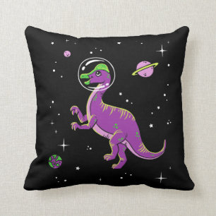 Purple And Green Corythosaurus Dinos In Space Throw Pillow