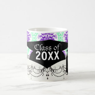 purple and green damask graduation coffee mug