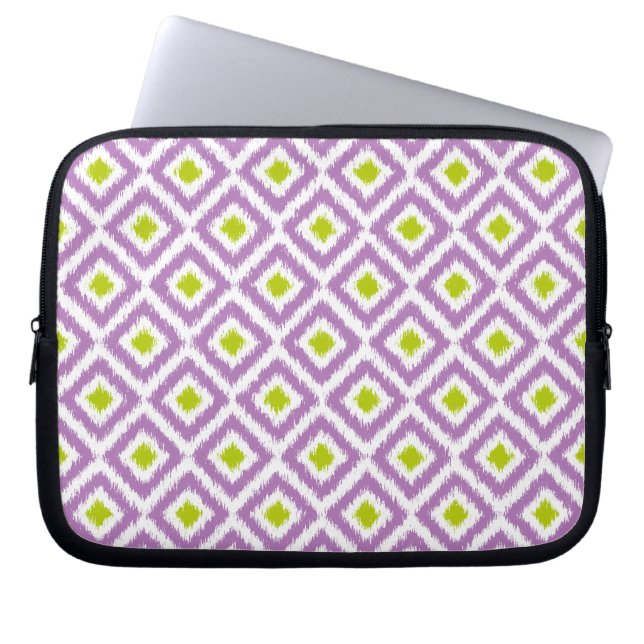 Purple and Green Diamond Ikat Pattern Laptop Sleeve (Front)