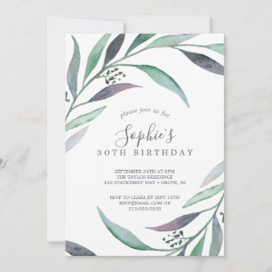 Purple and Green Eucalyptus 30th Birthday Invitation