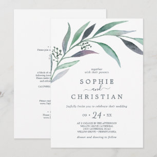 Purple and Green Eucalyptus All In One Wedding Invitation